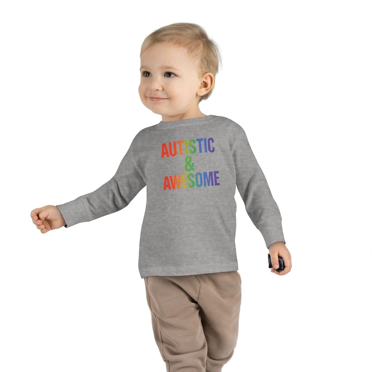 Toddler Long Sleeve Tee - Autistic & Awesome, Kids Shirt, Gift for Autistic Child, Rainbow Tee, Inclusive Fashion