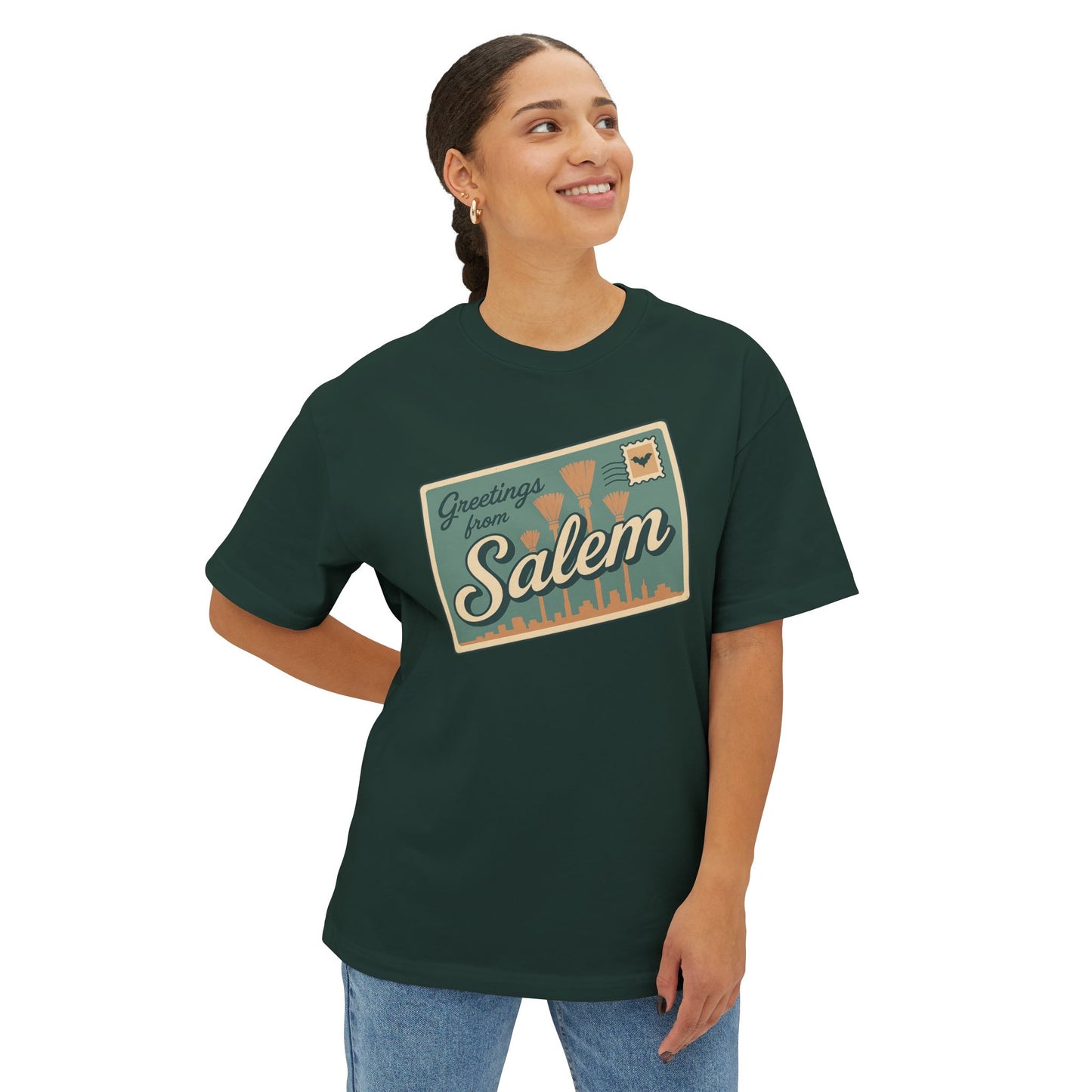 Salem Greeting Unisex Oversized Tee, Vintage Style T-Shirt, Relaxed Fit Shirt, Travel Souvenir Tee, Casual Wardrobe Staple, Gift Idea