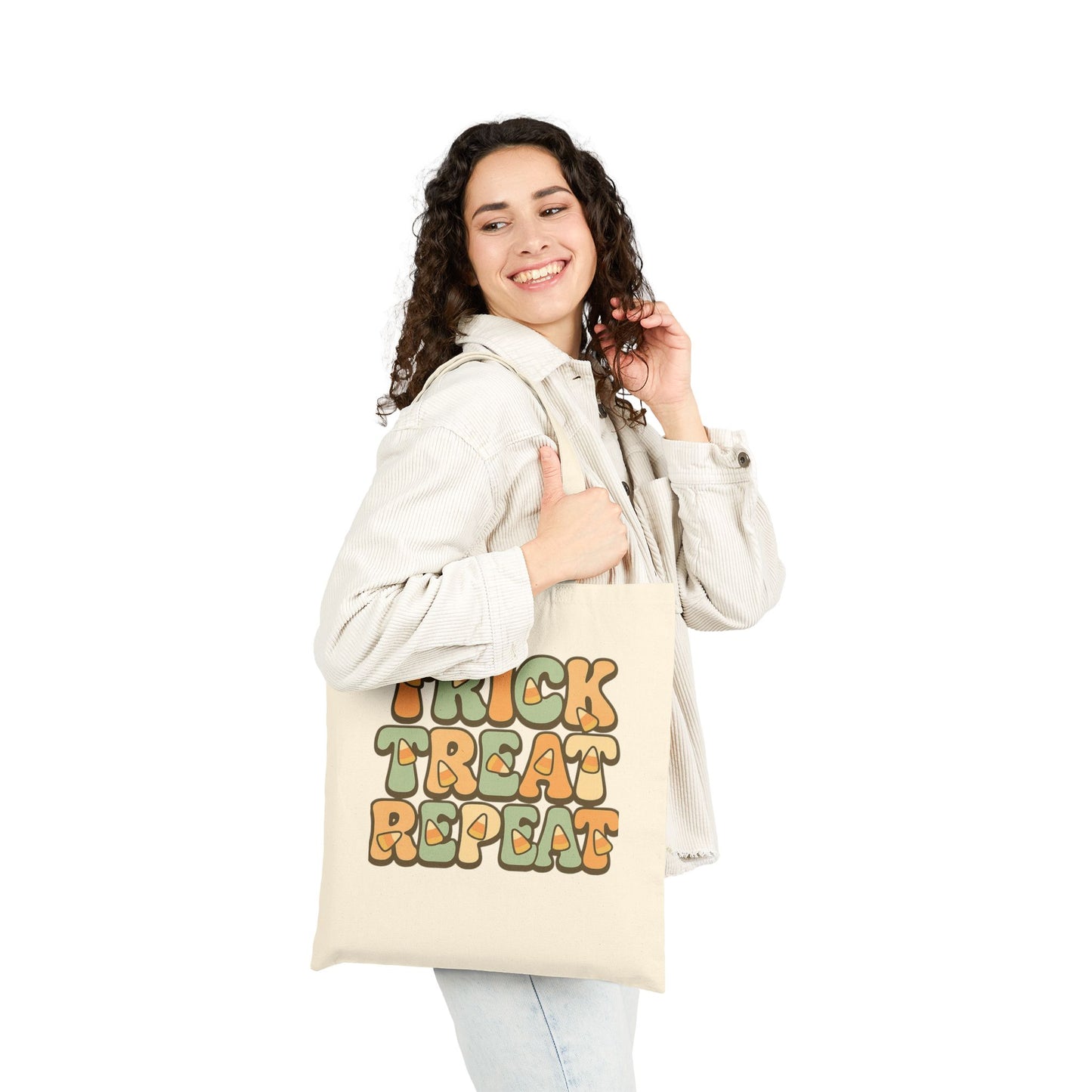 Trick or Treat Cotton Canvas Tote Bag | Halloween Reusable Shopper, Eco-Friendly Gift, Seasonal Carryall, Trick Treat Repeat Tote