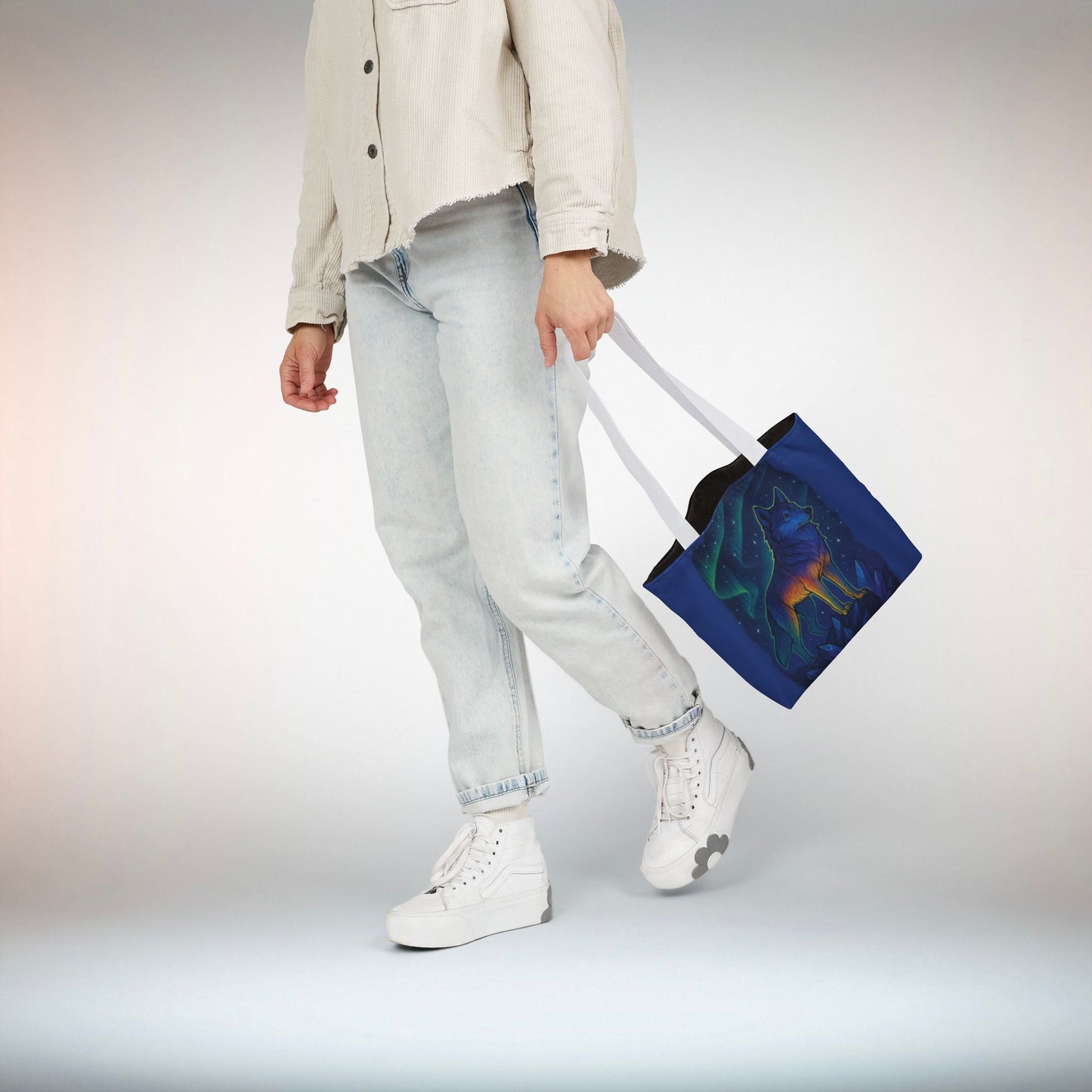 Wolf Art Canvas Tote Bag, Eco-Friendly Shopping Bag, Nature Lover's Gift, Reusable Tote, Wild Wolf Design, Colorful Straps