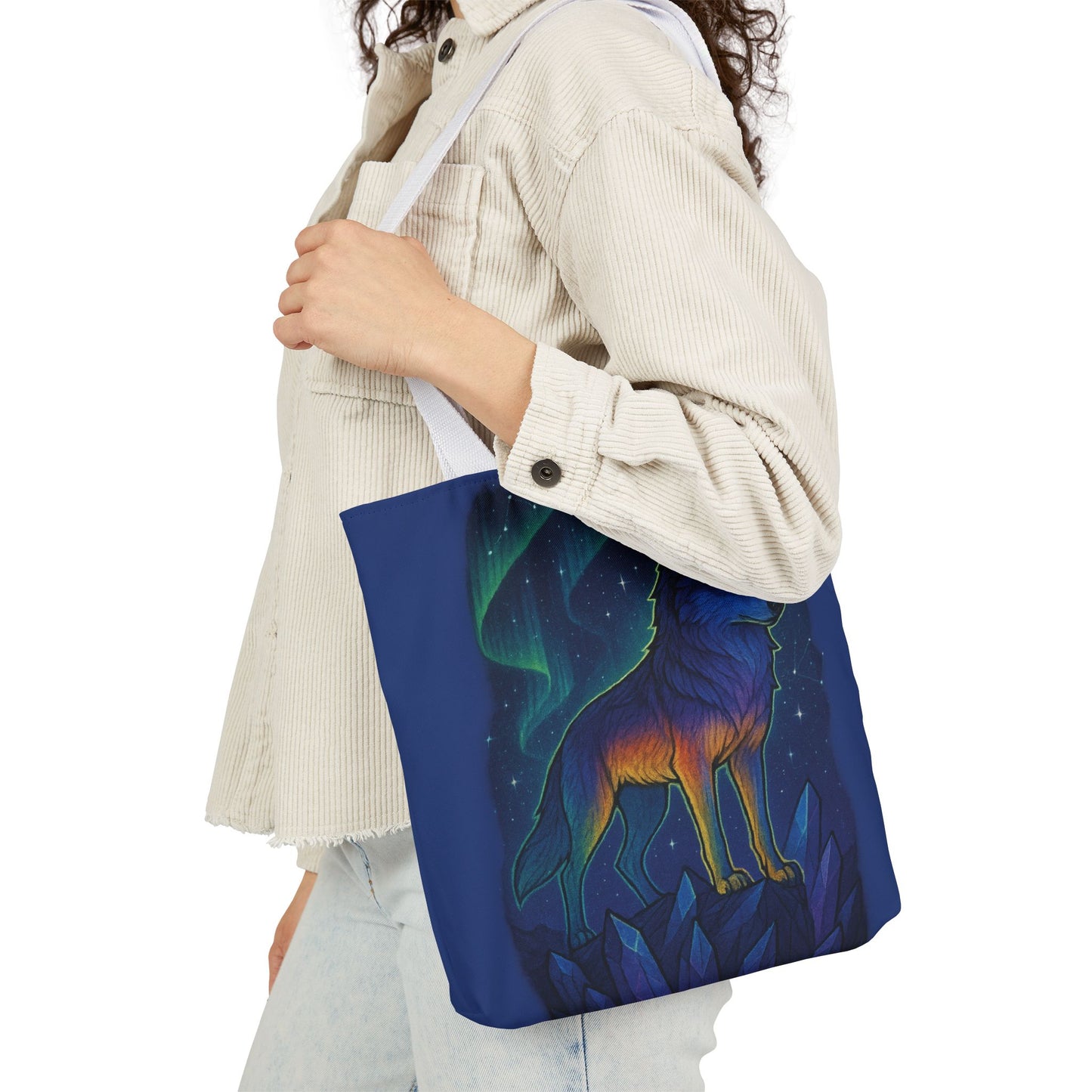 Wolf Art Canvas Tote Bag, Eco-Friendly Shopping Bag, Nature Lover's Gift, Reusable Tote, Wild Wolf Design, Colorful Straps