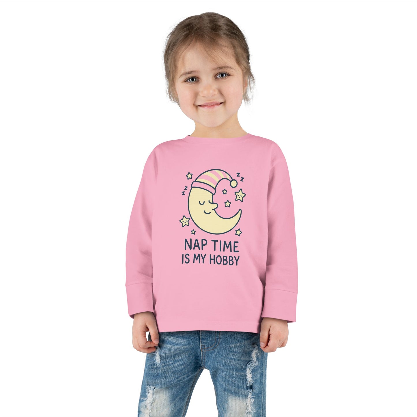 Toddler Long Sleeve Tee with 'Nap Time Is My Hobby' Design - Cute Kids Apparel, Fun Sleepwear, Baby Gifts, Seasonal Wear, Toddler Fashion