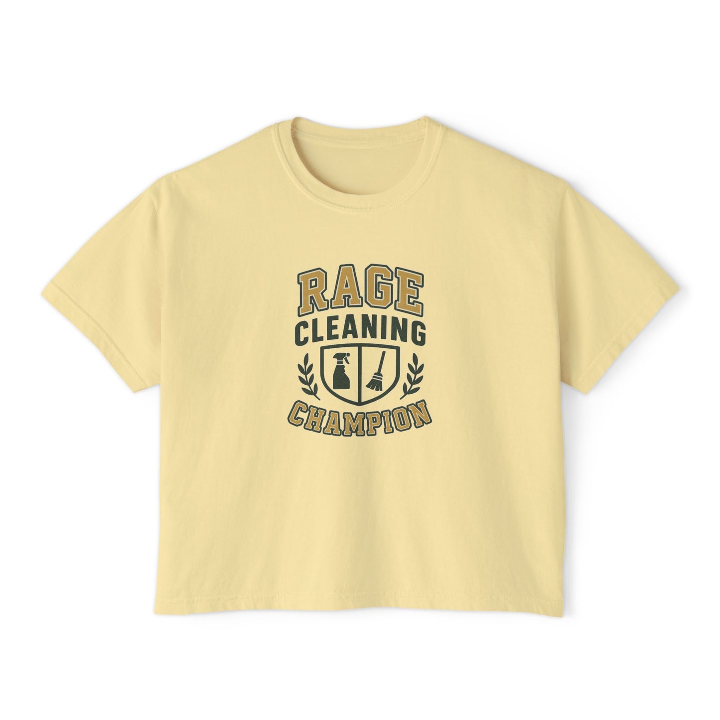 Rage Cleaning Champion Women's Boxy Tee, Fun T-Shirt Gift, Cleaning Motivation Top, Casual Wear, Relaxed Fit Tee