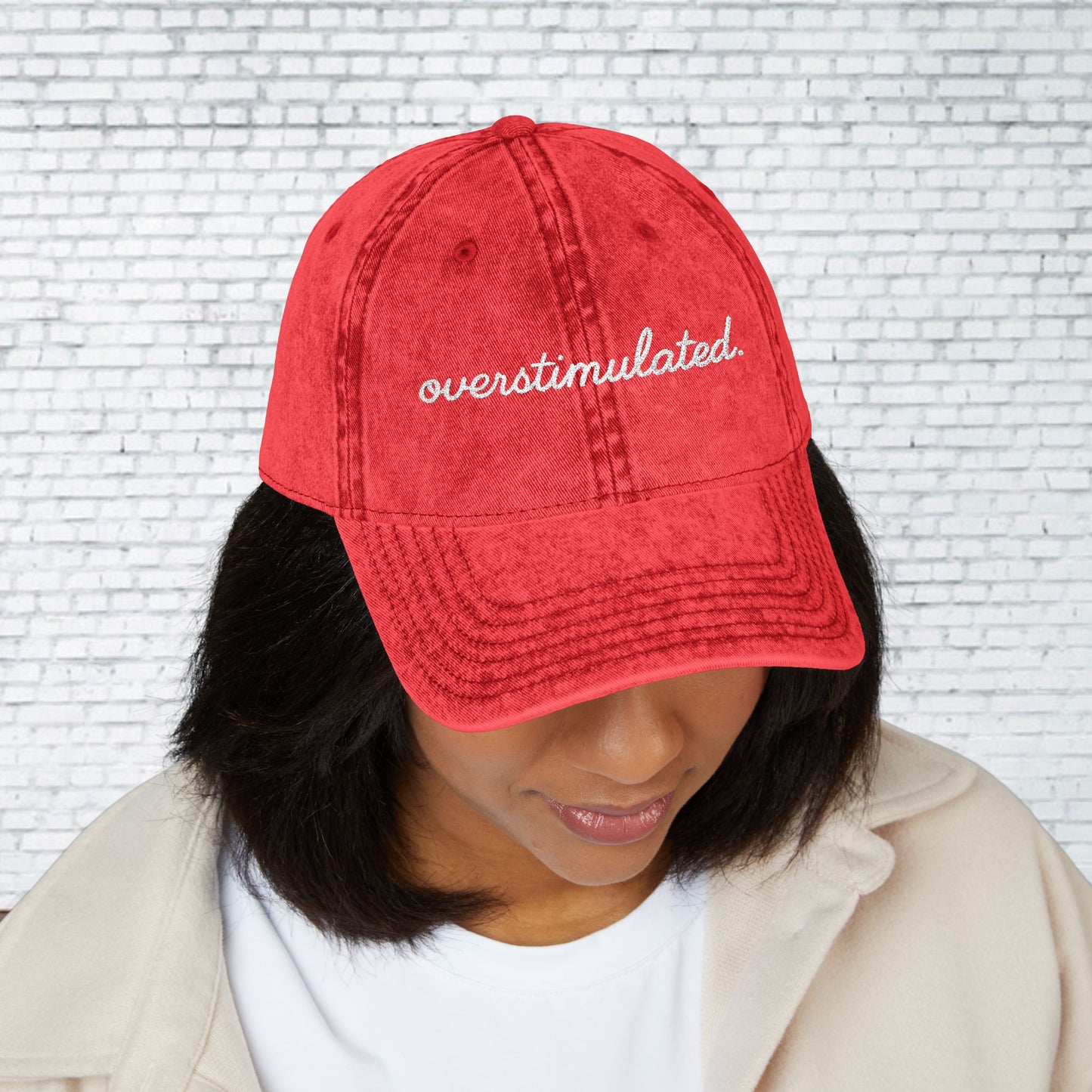Vintage Embroidered Cap - Overstimulated, Trendy Hat, Casual Wear, Gift for Her, Adjustable Baseball Cap