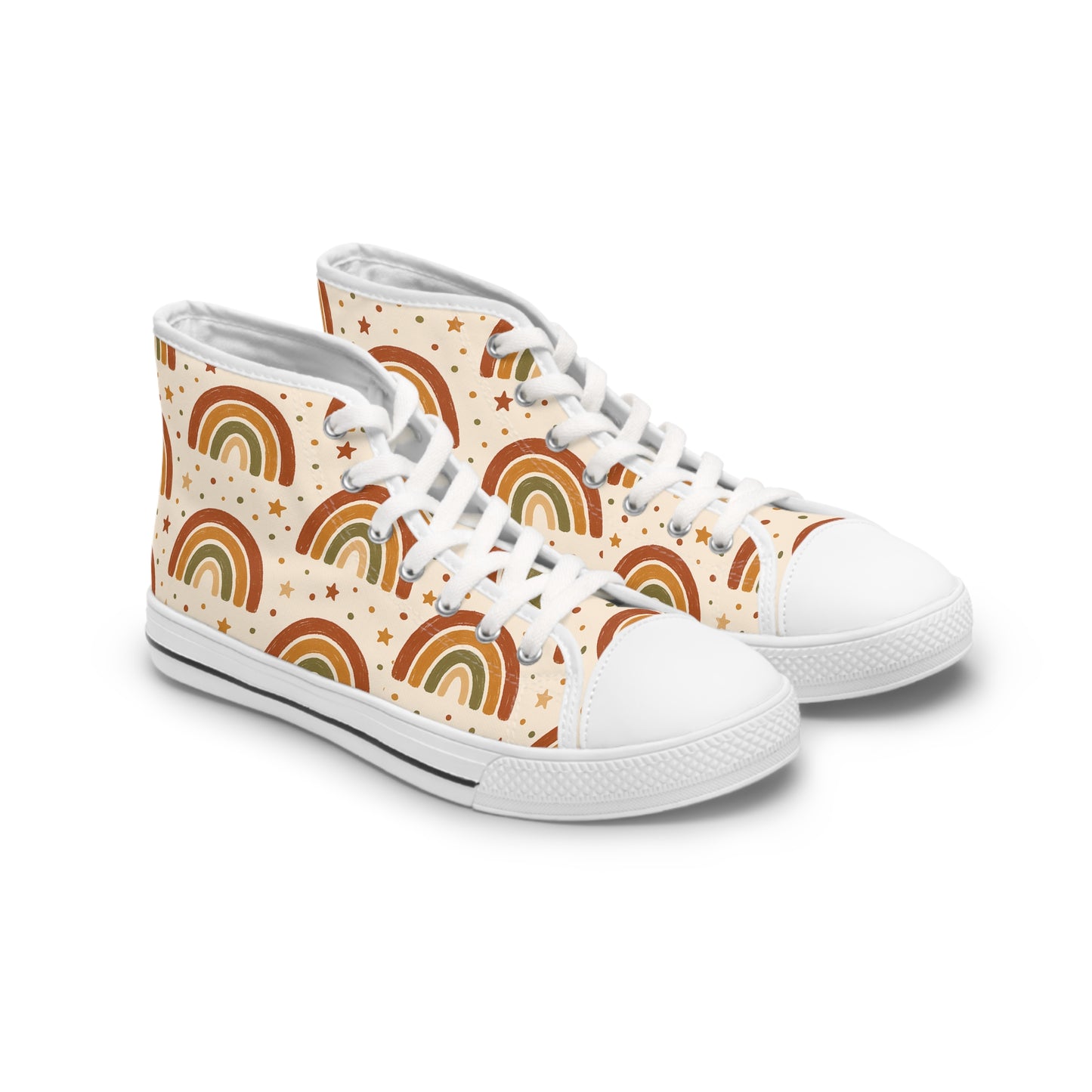 Boho Rainbow High Top Sneakers, Trendy Canvas Shoes, Comfortable Casual Footwear, Gifts for Her, Summer Style