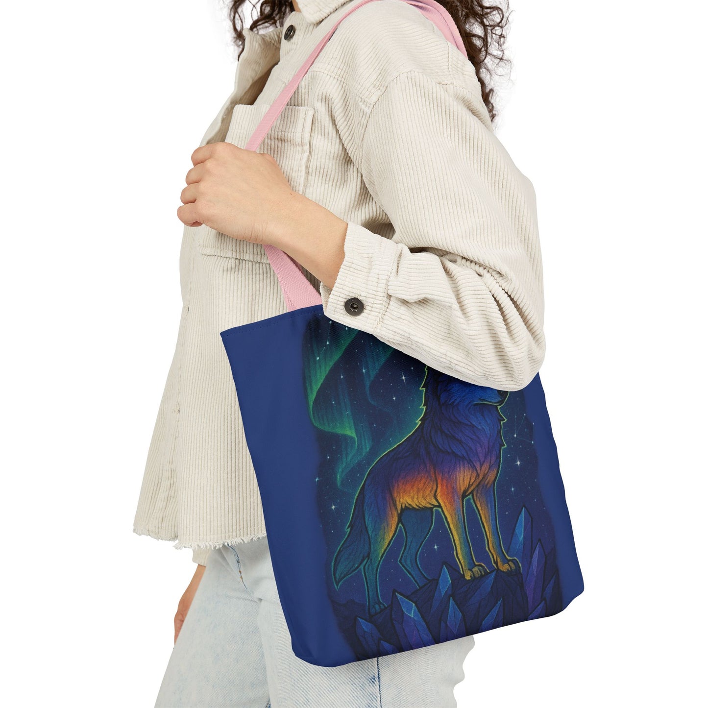 Wolf Art Canvas Tote Bag, Eco-Friendly Shopping Bag, Nature Lover's Gift, Reusable Tote, Wild Wolf Design, Colorful Straps