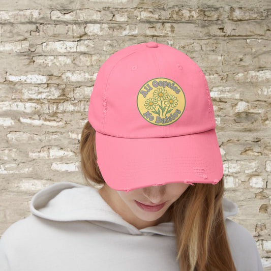 Distressed Cap, Funny Hat, Unisex Cap, All Oopise No Daisies