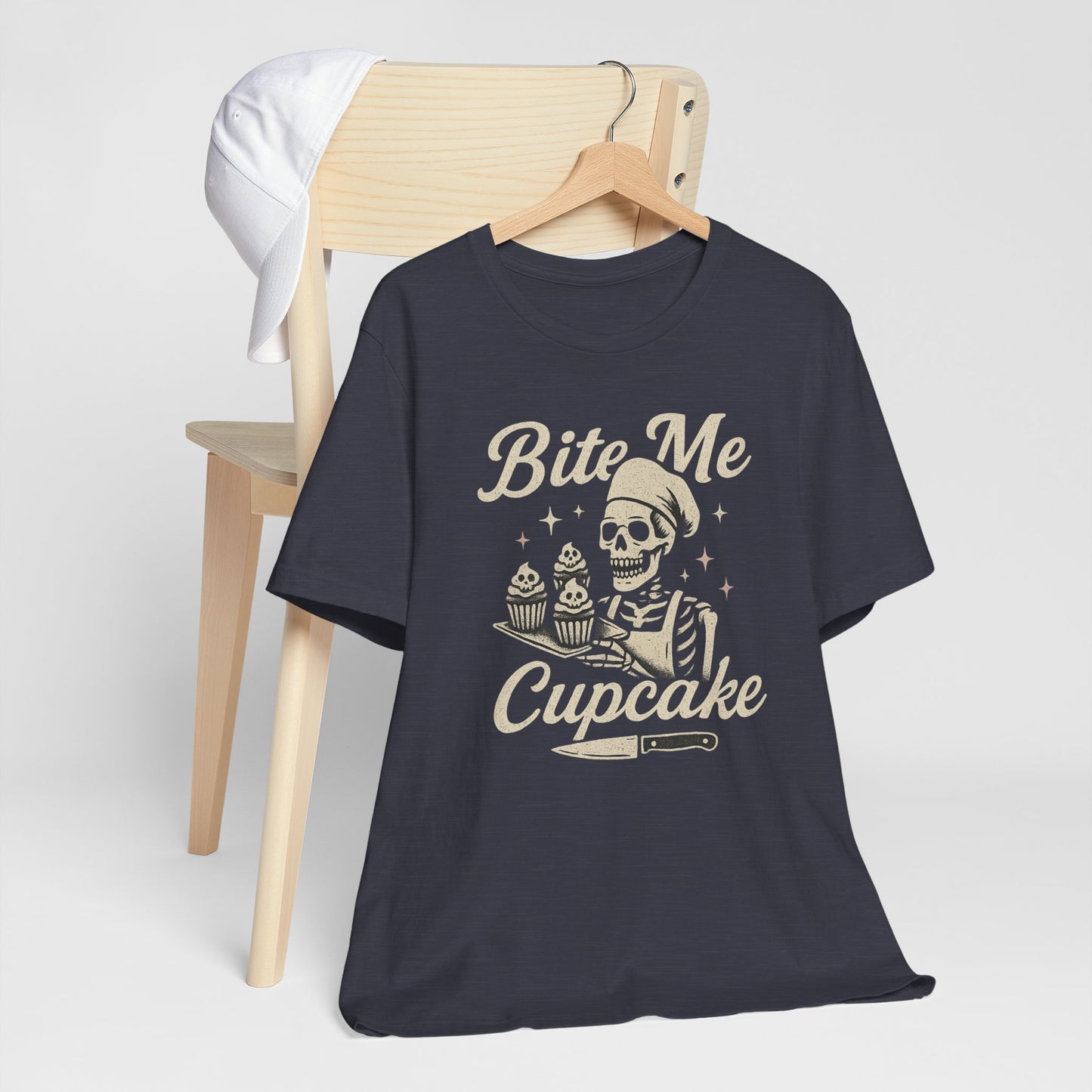 Skeletal Cupcake Tee, Funny Halloween Shirt, Unisex Graphic T-Shirt, Sweet Tooth Gift, Spooky Baking Apparel