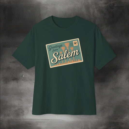 Salem Greeting Unisex Oversized Tee, Vintage Style T-Shirt, Relaxed Fit Shirt, Travel Souvenir Tee, Casual Wardrobe Staple, Gift Idea