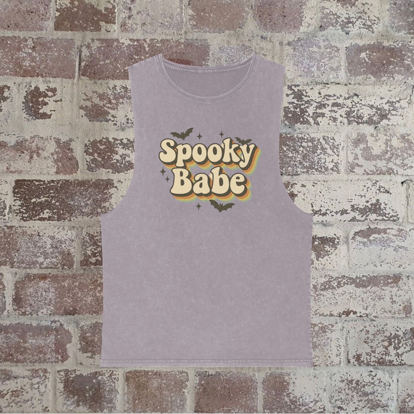 Spooky Babe Stonewash Tank Top, Unisex Halloween Wear, Casual Summer Top, Festival Outfit, Spooky Vibes, Trendy Apparel