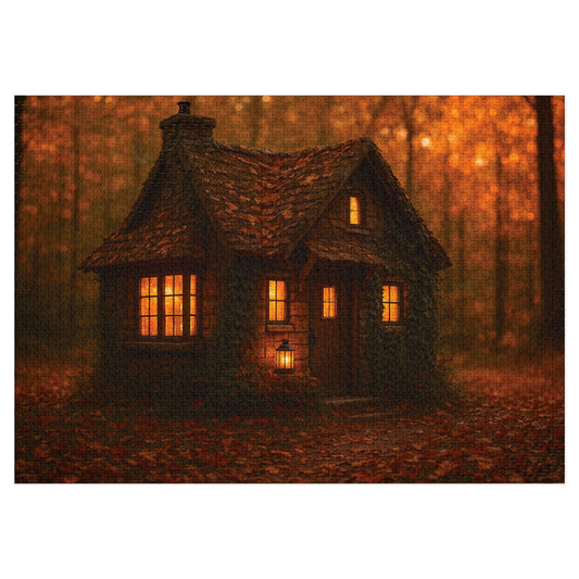 Autumn Cottage Jigsaw Puzzle with Tin Case, Cozy Home Decor Puzzle, Fall Family Activity, Gift for Thanksgiving, Relaxing Indoor Fun