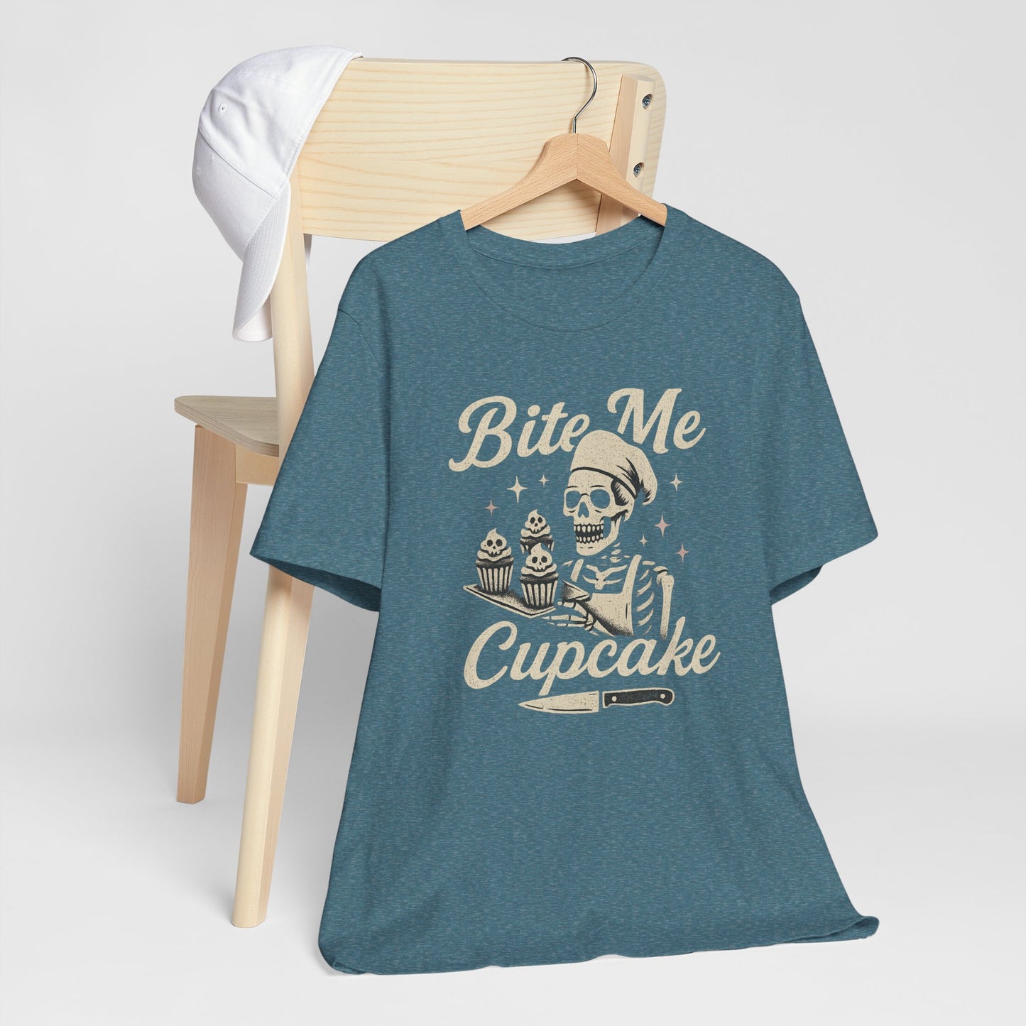 Skeletal Cupcake Tee, Funny Halloween Shirt, Unisex Graphic T-Shirt, Sweet Tooth Gift, Spooky Baking Apparel