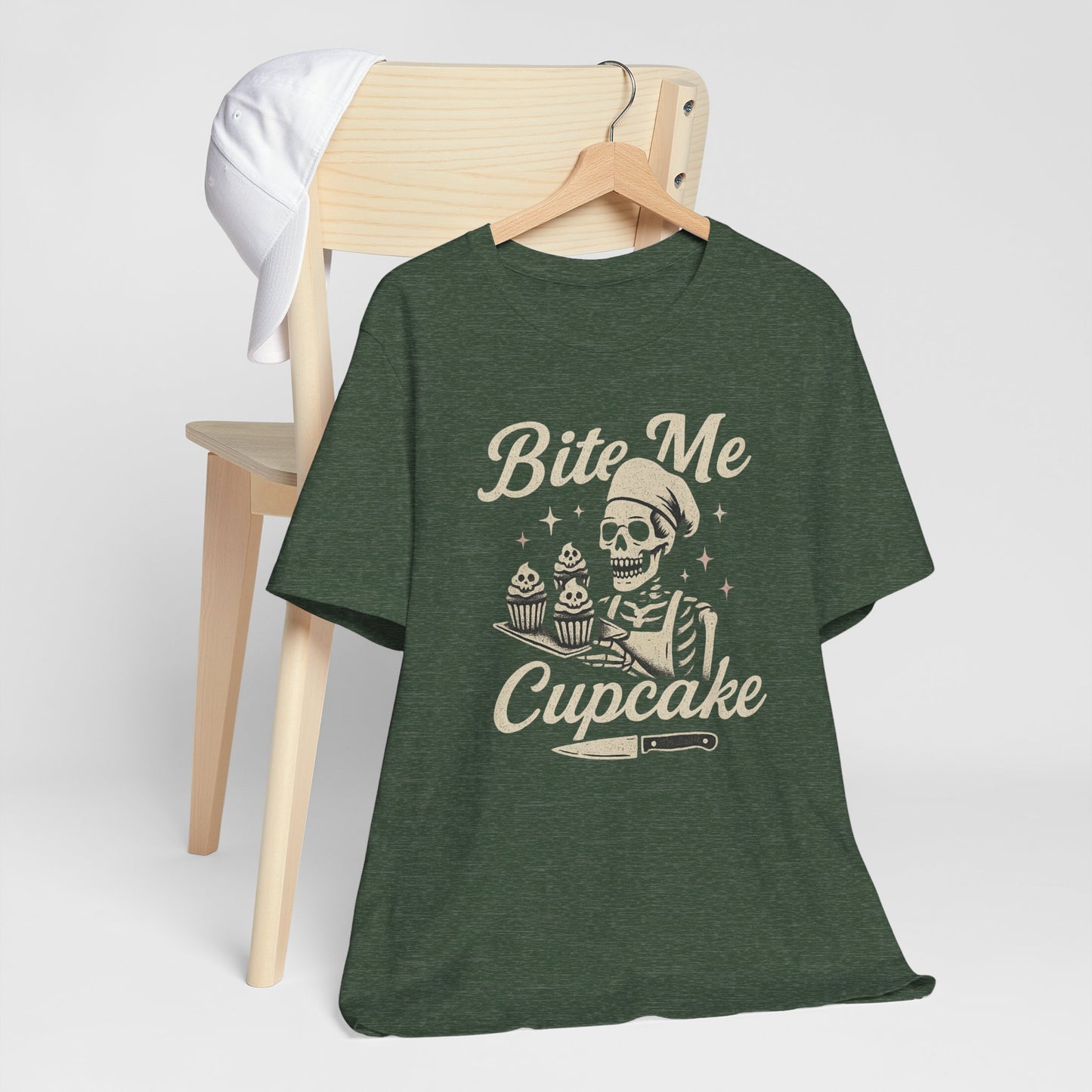 Skeletal Cupcake Tee, Funny Halloween Shirt, Unisex Graphic T-Shirt, Sweet Tooth Gift, Spooky Baking Apparel