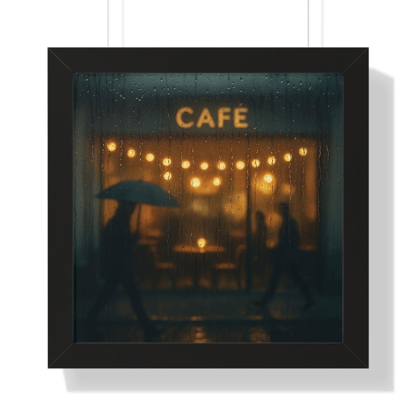 Cozy Café Framed Poster, Wall Art for Home Decor, Café Print, Rainy Day Art, Coffee Lover Gift