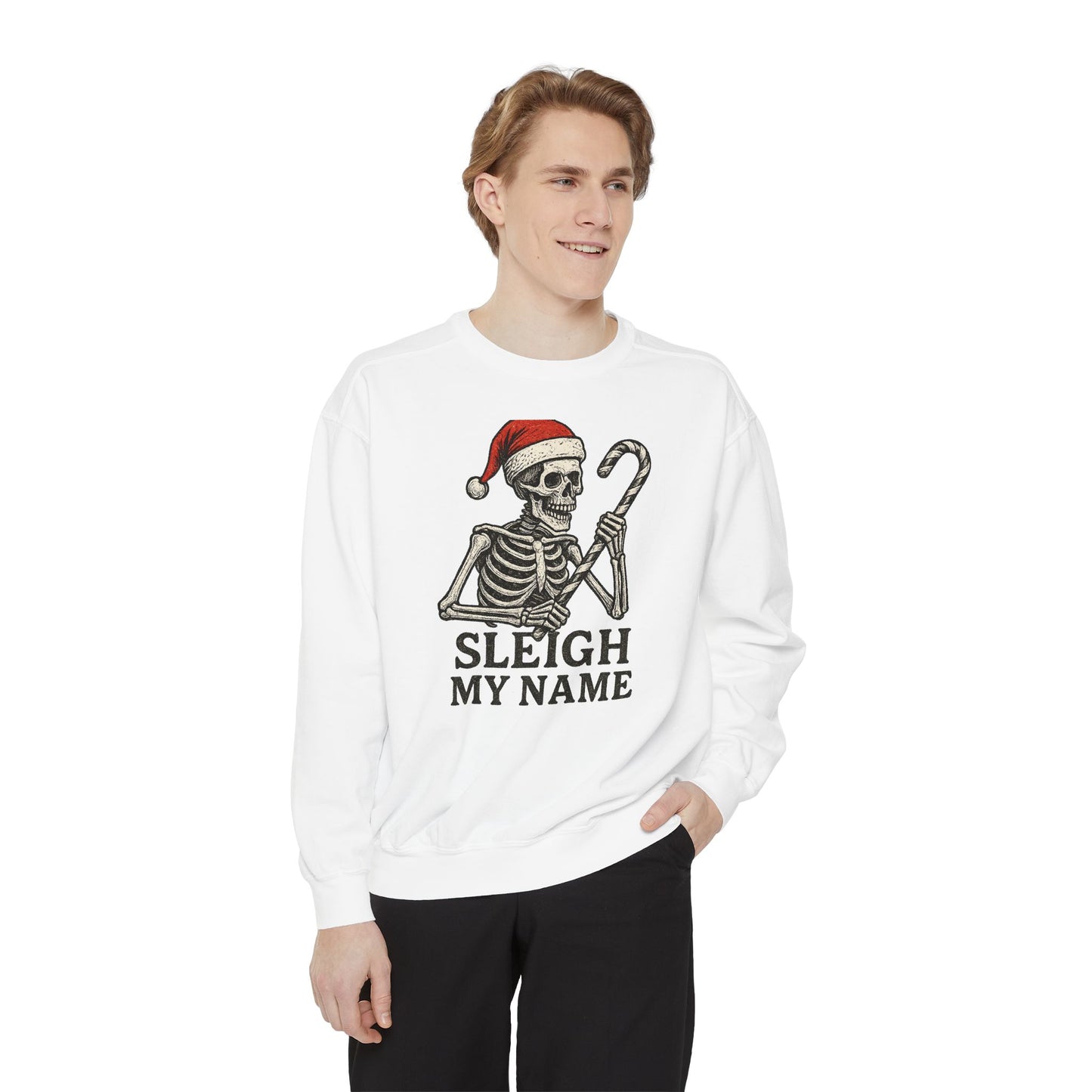 Skeleton Christmas Sweatshirt, Holiday Gift, Unisex Hoodie, Funny Xmas Apparel, Cozy Winter Wear, Sleigh My Name Design