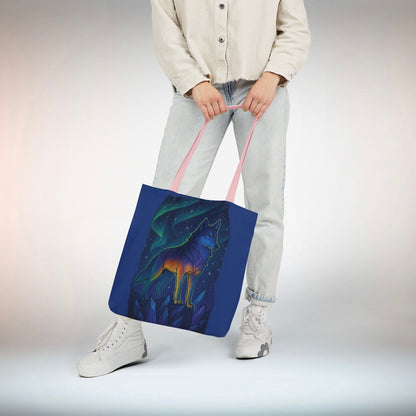 Wolf Art Canvas Tote Bag, Eco-Friendly Shopping Bag, Nature Lover's Gift, Reusable Tote, Wild Wolf Design, Colorful Straps