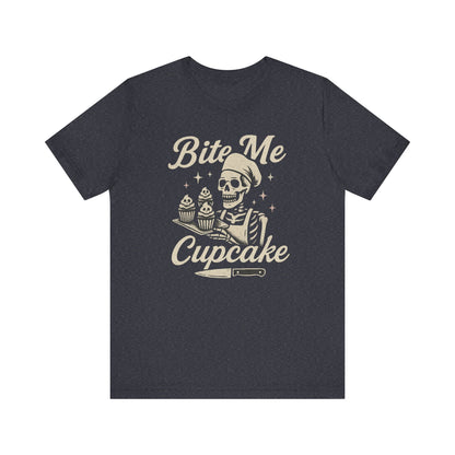 Skeletal Cupcake Tee, Funny Halloween Shirt, Unisex Graphic T-Shirt, Sweet Tooth Gift, Spooky Baking Apparel