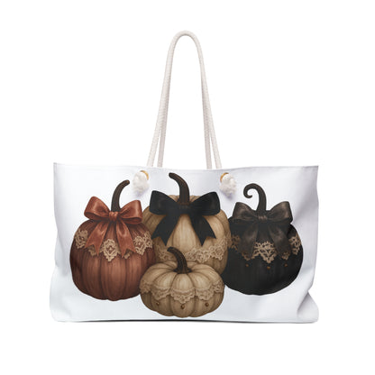 Pumpkin Lace Weekender Bag - Fall Travel Tote, Halloween Decor, Harvest Gift, Thanksgiving Storage, Autumn Outing