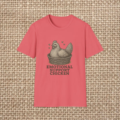 Emotional Support Chicken T-Shirt, Funny Chicken Tee, Farm Animal Gift, Quirky Humor Shirt, Cute Casual Wear, Unisex Apparel