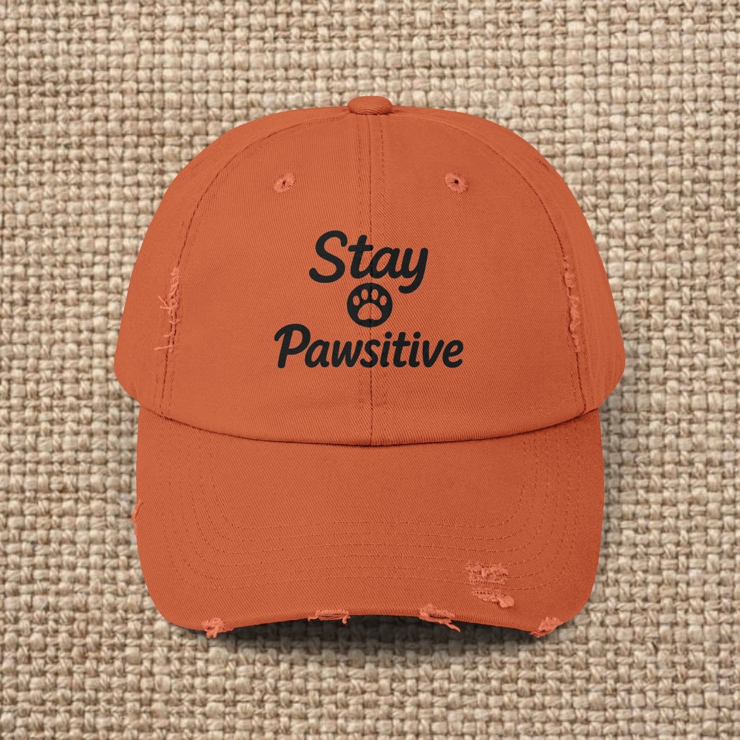 Unisex Distressed Cap with 'Stay Pawsitive' Message