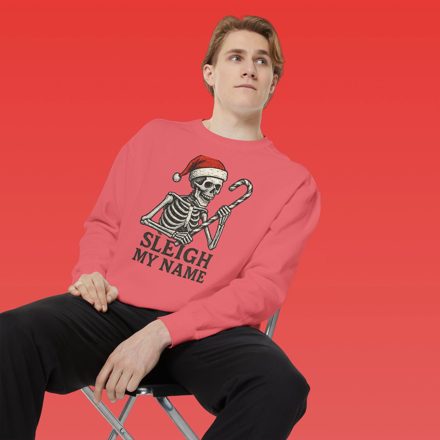 Skeleton Christmas Sweatshirt, Holiday Gift, Unisex Hoodie, Funny Xmas Apparel, Cozy Winter Wear, Sleigh My Name Design