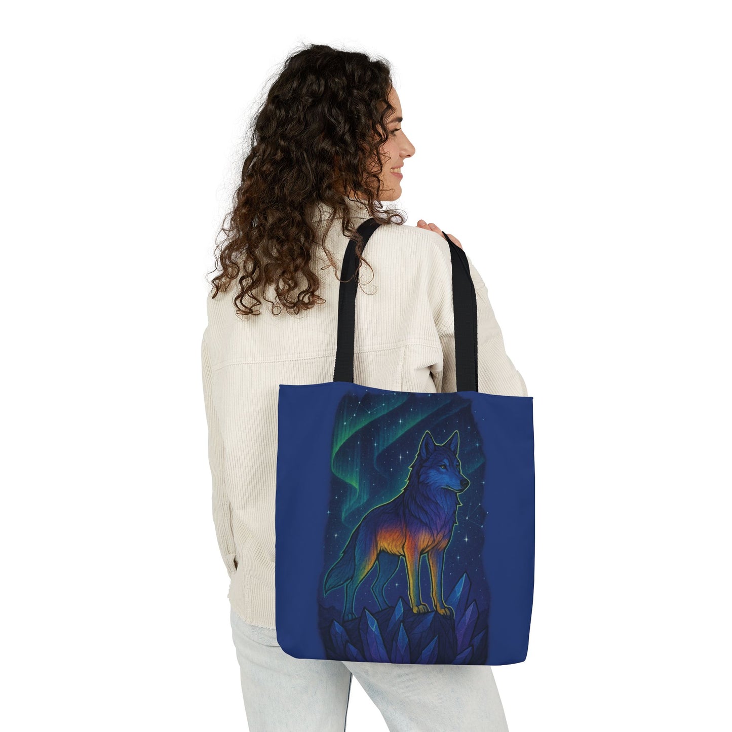 Wolf Art Canvas Tote Bag, Eco-Friendly Shopping Bag, Nature Lover's Gift, Reusable Tote, Wild Wolf Design, Colorful Straps
