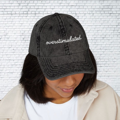 Vintage Embroidered Cap - Overstimulated, Trendy Hat, Casual Wear, Gift for Her, Adjustable Baseball Cap