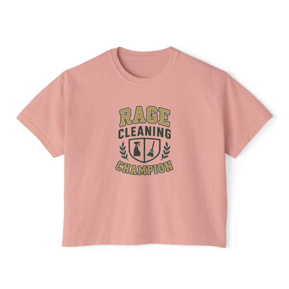 Rage Cleaning Champion Women's Boxy Tee, Fun T-Shirt Gift, Cleaning Motivation Top, Casual Wear, Relaxed Fit Tee