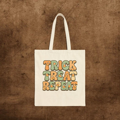 Trick or Treat Cotton Canvas Tote Bag | Halloween Reusable Shopper, Eco-Friendly Gift, Seasonal Carryall, Trick Treat Repeat Tote