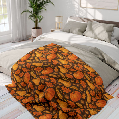 Cozy Autumn Fleece Blanket - Pumpkin and Gourd Design, Fall Decor, Halloween Gift, Warm Throw, Seasonal Home Accessory, Thanksgiving
