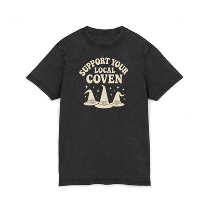Support Your Local Coven Acid Washed Tee, Cozy Witchy T-Shirt, Halloween Apparel, Spooky Season Shirt, Witchy Vibe Clothing