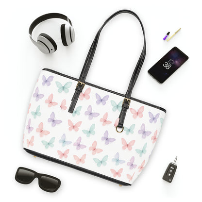 Butterfly Print PU Leather Tote Bag, Stylish Handbag, Trendy Purse, Floral Shoulder Bag, Gift for Her, Summer Essentials