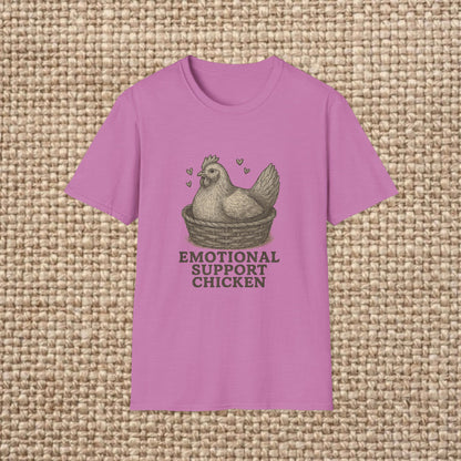 Emotional Support Chicken T-Shirt, Funny Chicken Tee, Farm Animal Gift, Quirky Humor Shirt, Cute Casual Wear, Unisex Apparel