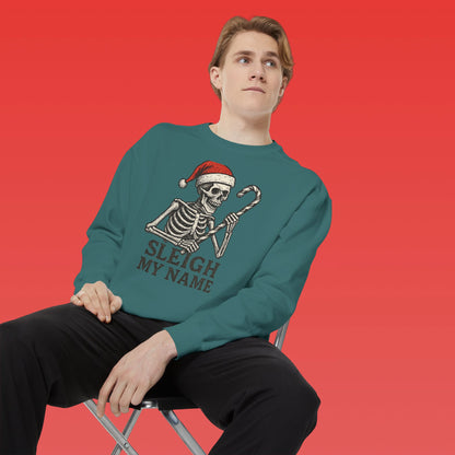 Skeleton Christmas Sweatshirt, Holiday Gift, Unisex Hoodie, Funny Xmas Apparel, Cozy Winter Wear, Sleigh My Name Design