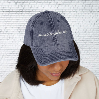 Vintage Embroidered Cap - Overstimulated, Trendy Hat, Casual Wear, Gift for Her, Adjustable Baseball Cap