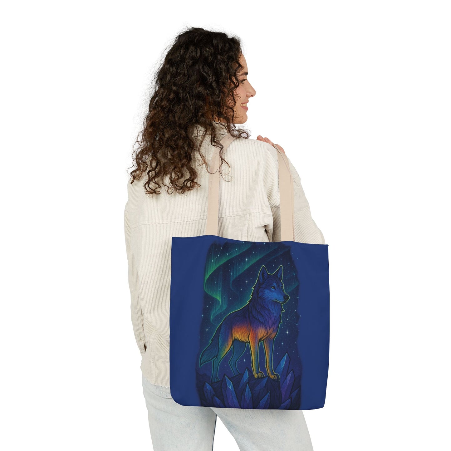 Wolf Art Canvas Tote Bag, Eco-Friendly Shopping Bag, Nature Lover's Gift, Reusable Tote, Wild Wolf Design, Colorful Straps