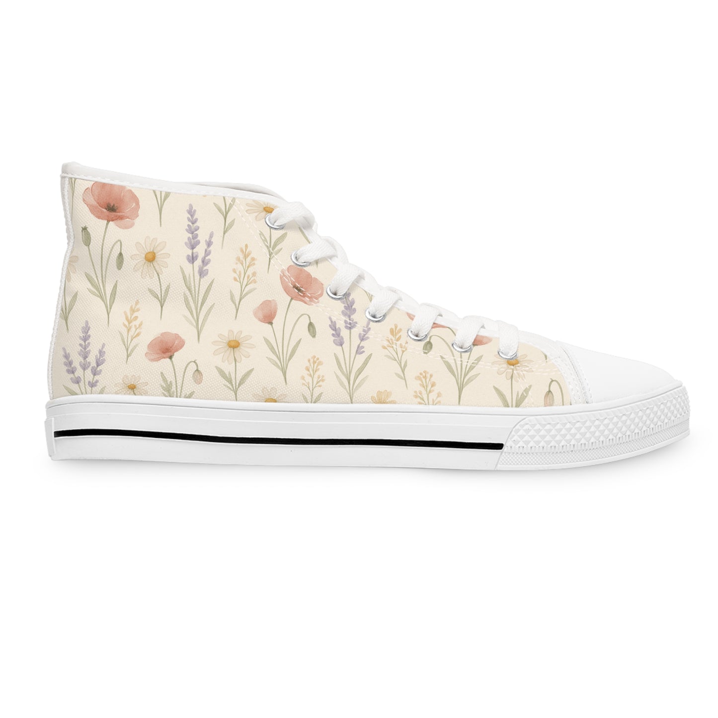Floral Women's High Top Sneakers, Trendy Floral Sneakers, Stylish High Tops, Casual Footwear, Unique Gift for Her