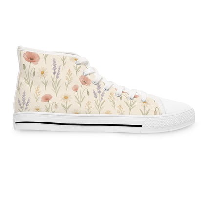 Floral Women's High Top Sneakers, Trendy Floral Sneakers, Stylish High Tops, Casual Footwear, Unique Gift for Her