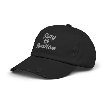 Unisex Distressed Cap with 'Stay Pawsitive' Message