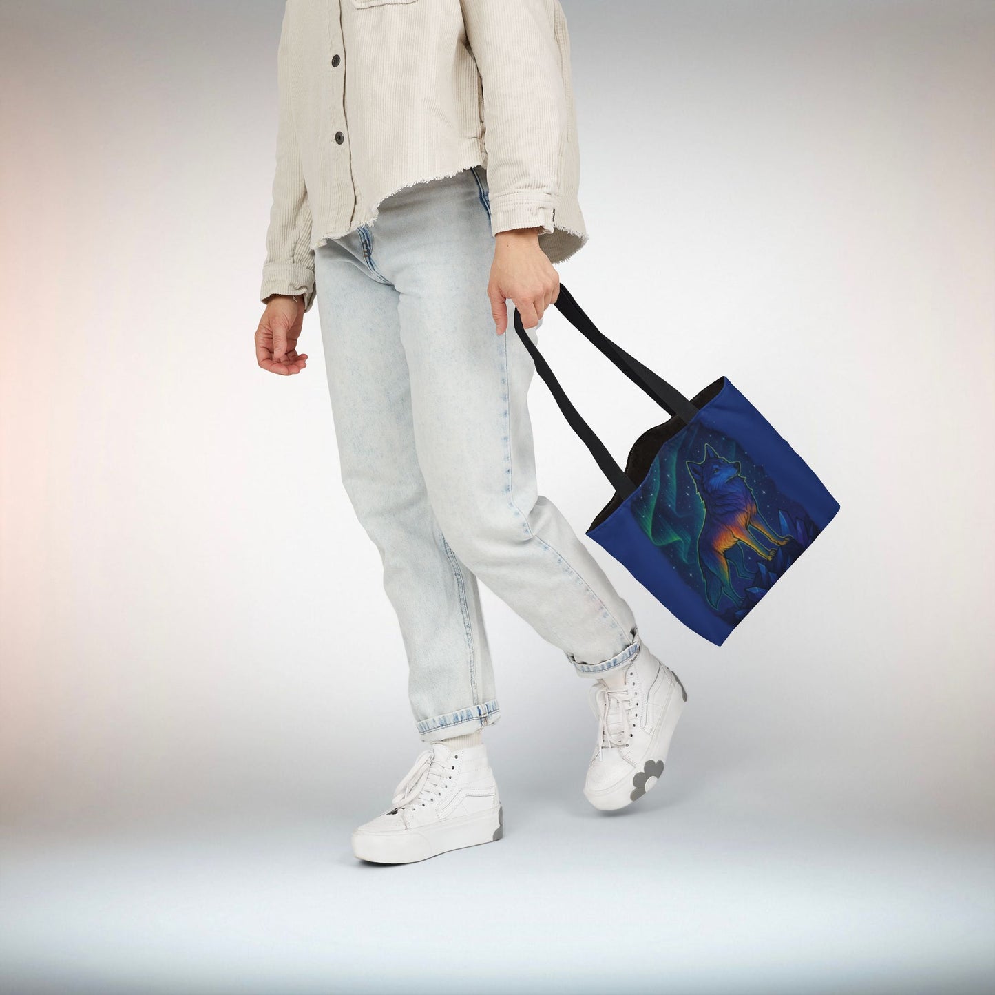 Wolf Art Canvas Tote Bag, Eco-Friendly Shopping Bag, Nature Lover's Gift, Reusable Tote, Wild Wolf Design, Colorful Straps