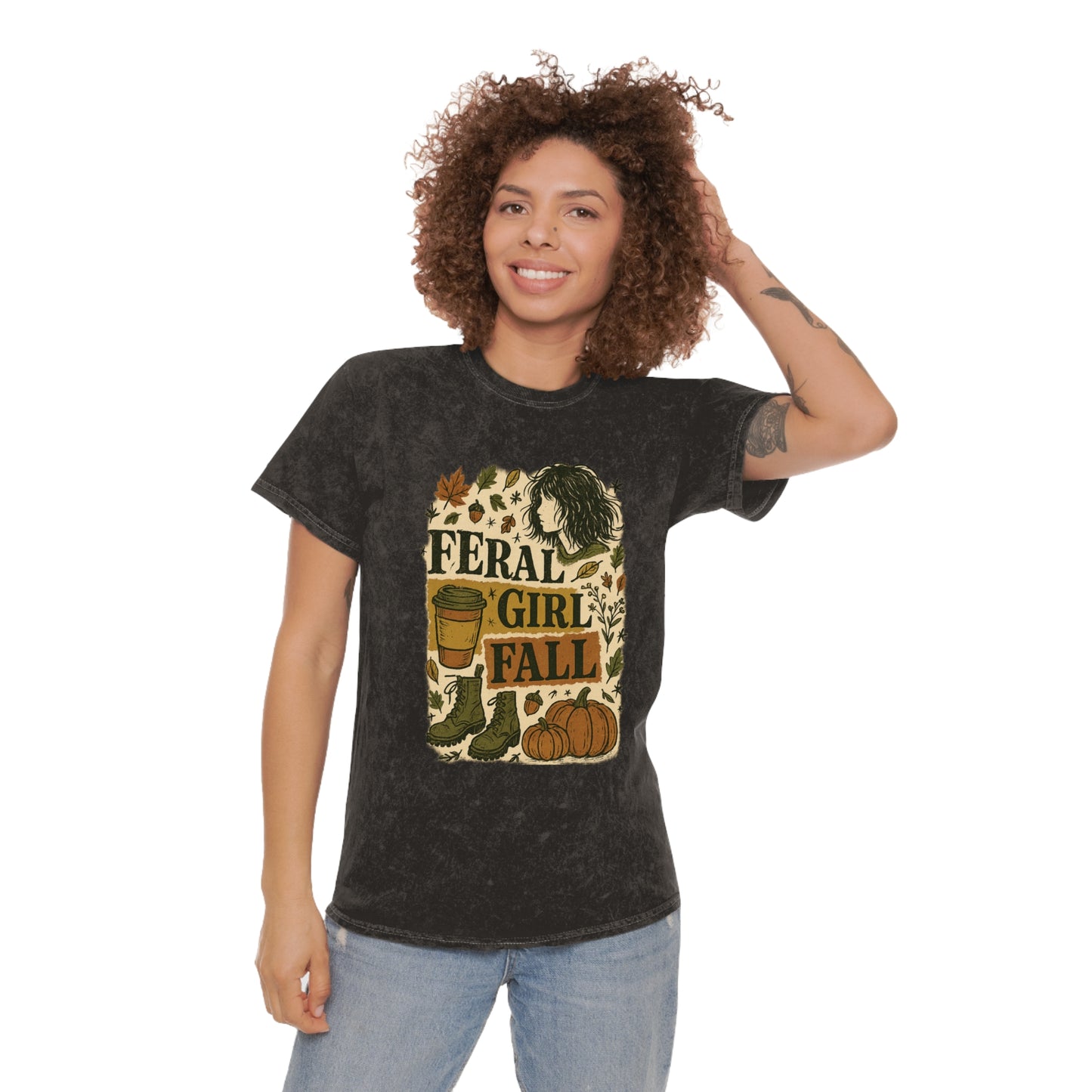 Feral Girl Fall T-Shirt, Vintage Mineral Wash Tee, Cozy Autumn Apparel, Trendy Graphic Tee for Fall Lovers, Perfect for Halloween
