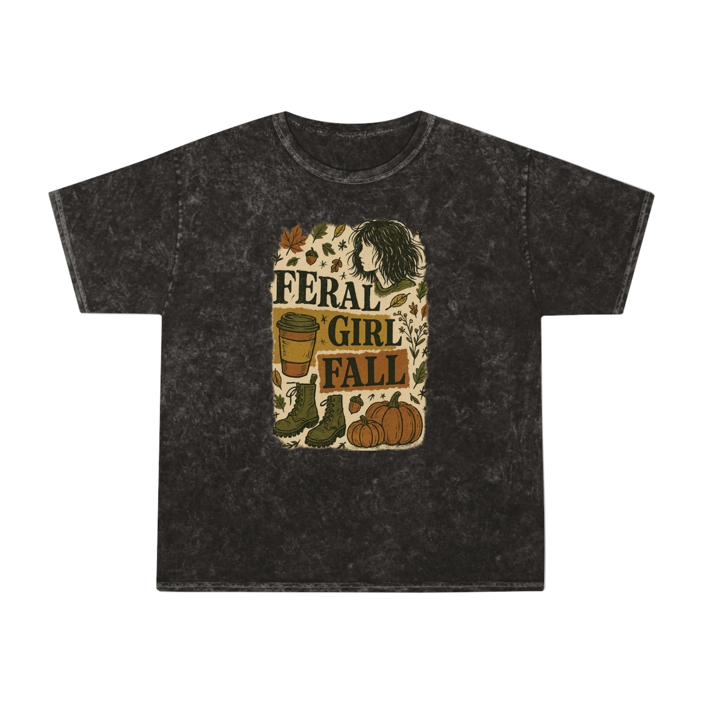 Feral Girl Fall T-Shirt, Vintage Mineral Wash Tee, Cozy Autumn Apparel, Trendy Graphic Tee for Fall Lovers, Perfect for Halloween