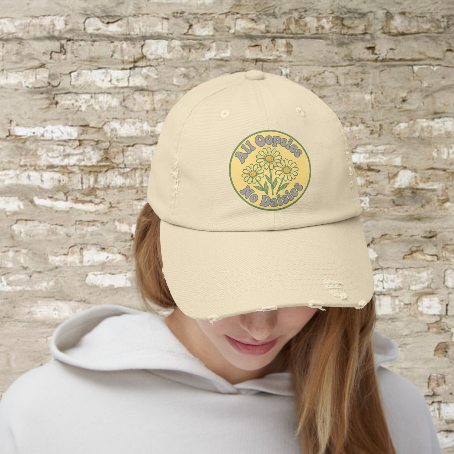 Distressed Cap, Funny Hat, Unisex Cap, All Oopise No Daisies