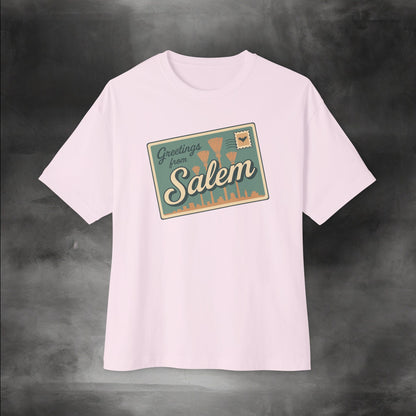 Salem Greeting Unisex Oversized Tee, Vintage Style T-Shirt, Relaxed Fit Shirt, Travel Souvenir Tee, Casual Wardrobe Staple, Gift Idea