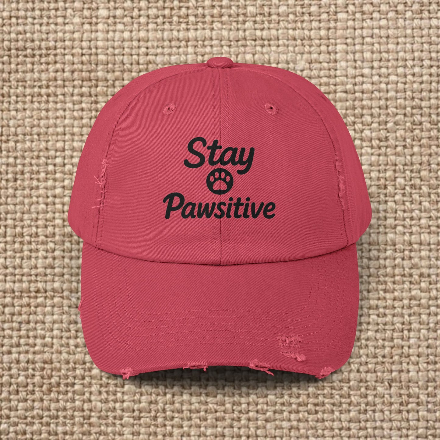 Unisex Distressed Cap with 'Stay Pawsitive' Message
