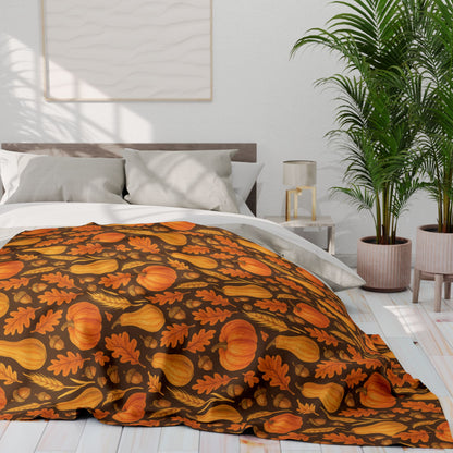 Cozy Autumn Fleece Blanket - Pumpkin and Gourd Design, Fall Decor, Halloween Gift, Warm Throw, Seasonal Home Accessory, Thanksgiving