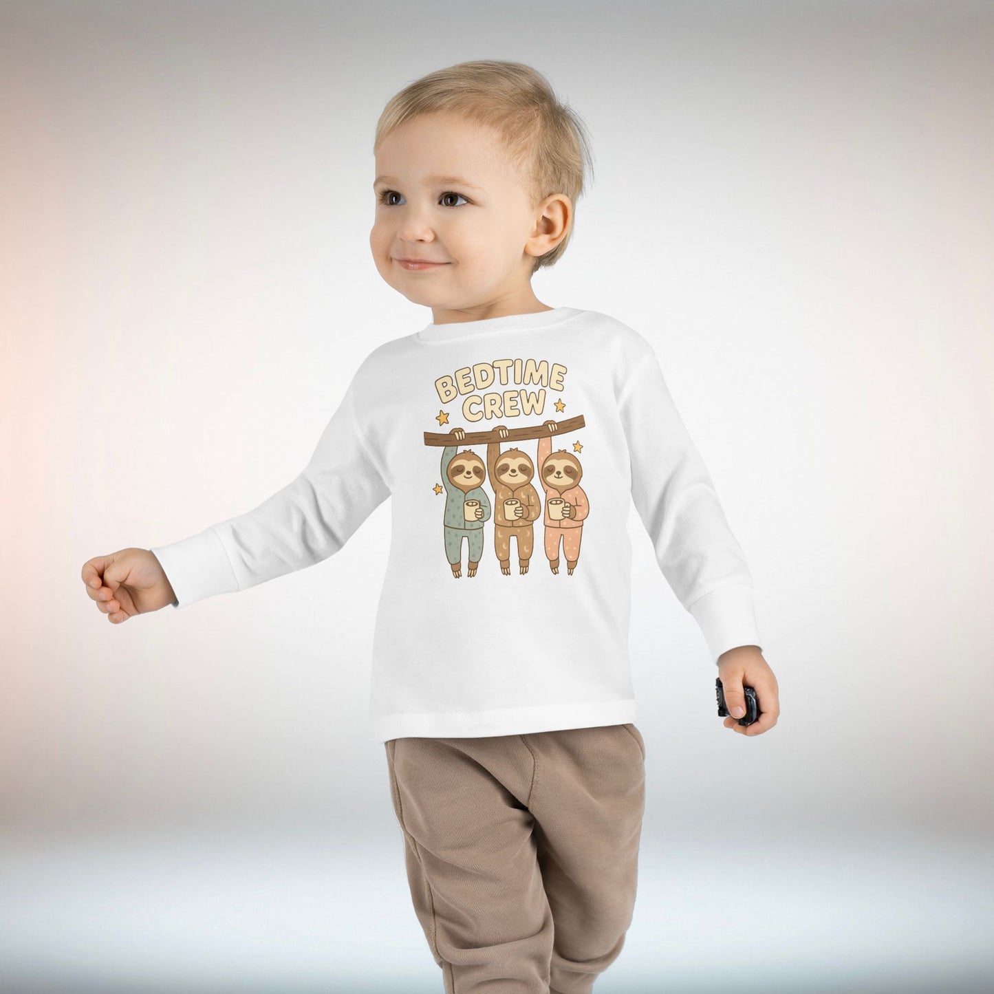 Sloth Bedtime Crew Toddler Long Sleeve Tee, Cute Kids Shirt, Baby Shower Gift, Toddler Pajama Top, Cozy Playtime Clothes