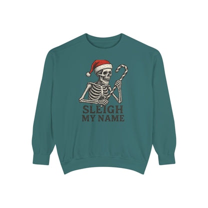 Skeleton Christmas Sweatshirt, Holiday Gift, Unisex Hoodie, Funny Xmas Apparel, Cozy Winter Wear, Sleigh My Name Design