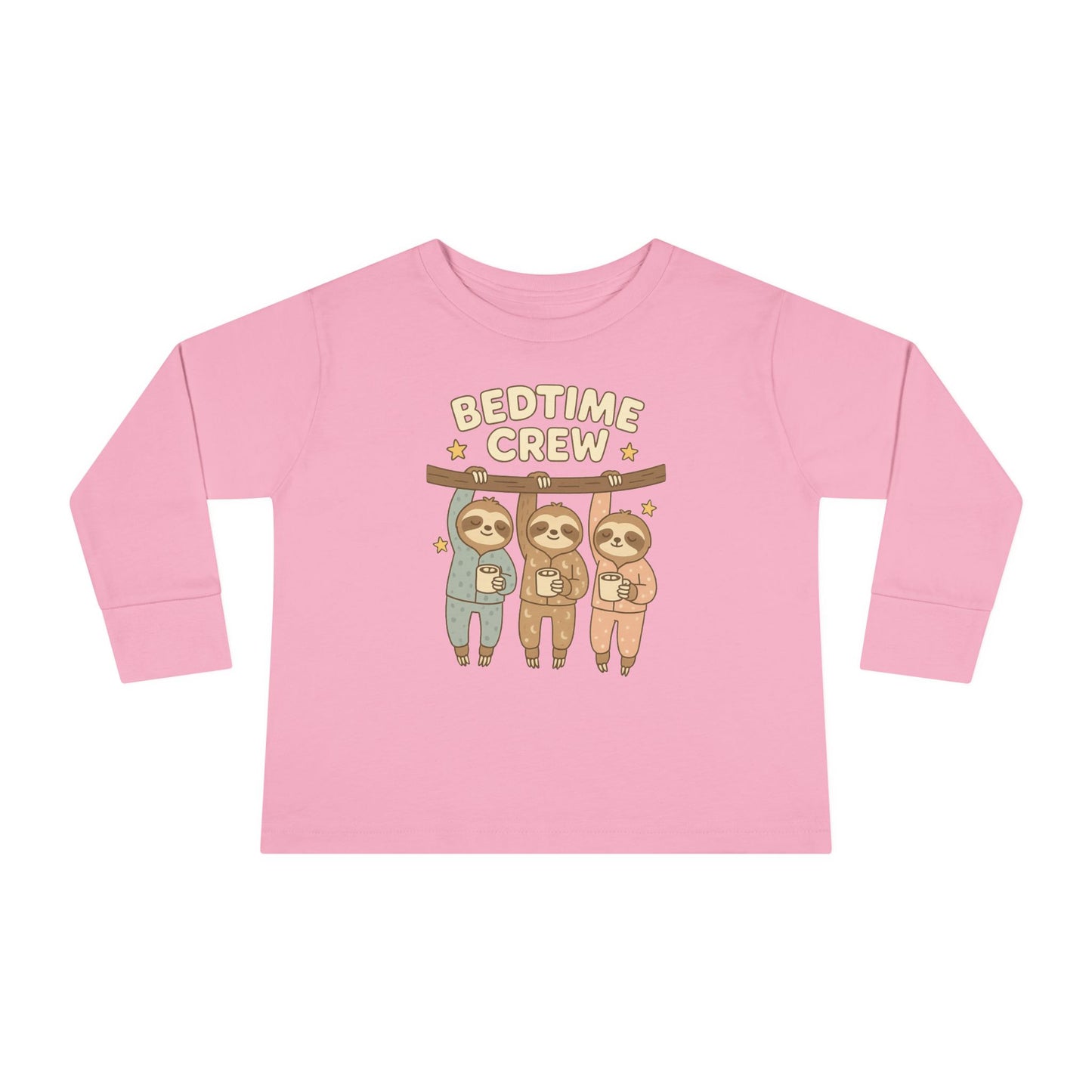Sloth Bedtime Crew Toddler Long Sleeve Tee, Cute Kids Shirt, Baby Shower Gift, Toddler Pajama Top, Cozy Playtime Clothes