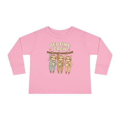 Sloth Bedtime Crew Toddler Long Sleeve Tee, Cute Kids Shirt, Baby Shower Gift, Toddler Pajama Top, Cozy Playtime Clothes